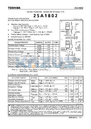 2SA1802 datasheet - TRANSISTOR (STROBE FLASH, MEDIUM POWER AMPLIFIER APPLICATIONS)