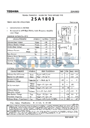 2SA1803 datasheet - TRANSISTOR (POWER AMPLIFIER APPLICATIONS)