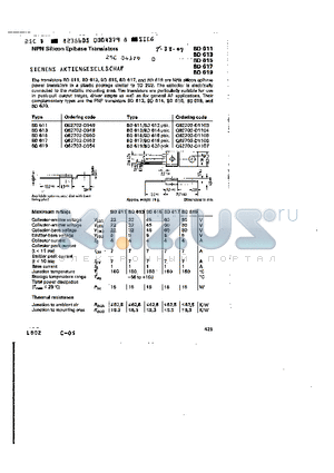 BD617 datasheet - NPN SILICON EPIBASE TRANSISTORS