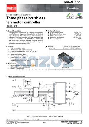 BD62013FS datasheet - Three phase brushless fan motor controller