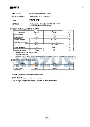 BD6210F datasheet - H-bridge driver for DC brush motor