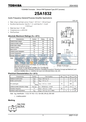 2SA1832 datasheet - Audio Frequency General Purpose Amplifier Applications