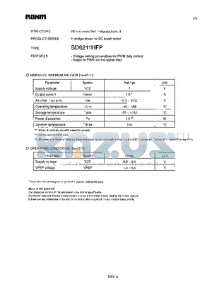 BD6211HFP datasheet - H-bridge driver for DC brush motor