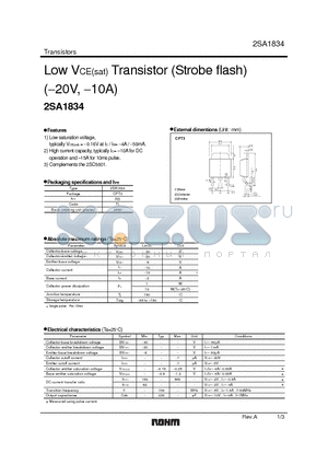 2SA1834 datasheet - Low Vce(sat) Transistor (Strobe flash) (-20V, -10A)