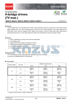 BD6216 datasheet - H-bridge drivers (7V max.)