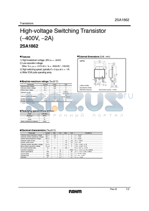 2SA1862 datasheet - High-voltage Switching Transistor (−400V, −2A)