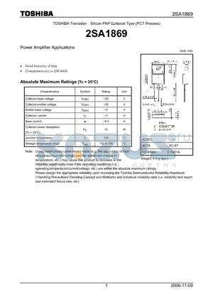 2SA1869 datasheet - Power Amplifier Applications