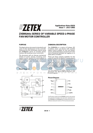 AXBM2001 datasheet - VARIABLE SPEED 2-PHASE FAN MOTOR CONTROLLER