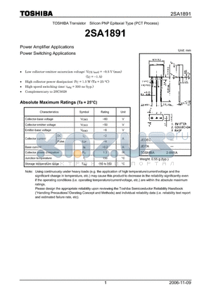 2SA1891 datasheet - Power Amplifier Applications Power Switching Applications