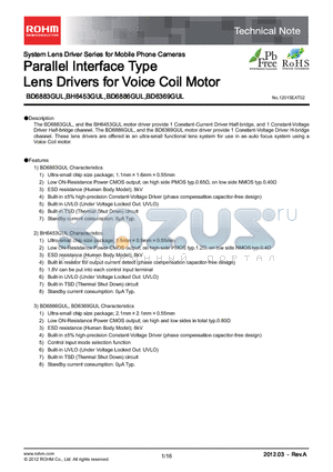 BD6369GUL datasheet - System Lens Driver Series for Mobile Phone Cameras Parallel Interface Type Lens Drivers for Voice Coil Motor