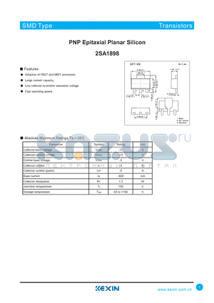 2SA1898 datasheet - PNP Epitaxial Planar Silicon