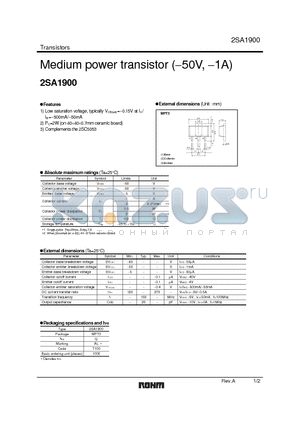 2SA1900 datasheet - Medium Power Transistor (-50V, -1A)
