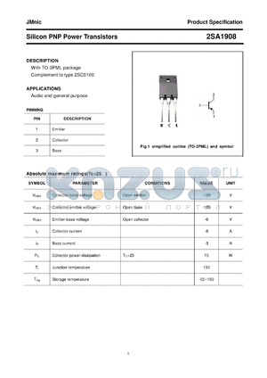 2SA1908 datasheet - Silicon PNP Power Transistors