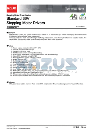 BD63801EFV datasheet - Stepping Motor Driver Series Standard 36V Stepping Motor Drivers