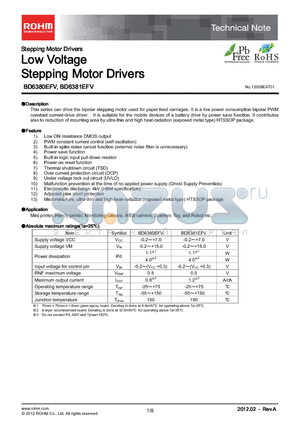 BD6380EFV datasheet - Low Voltage Stepping Motor Drivers