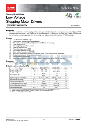 BD6381EFV datasheet - Low Voltage Stepping Motor Drivers