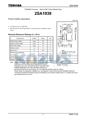 2SA1939 datasheet - Power Amplifier Applications