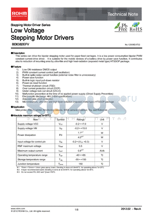 BD6382EFV datasheet - Low Voltage Stepping Motor Drivers