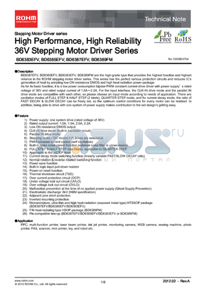 BD6383EFV datasheet - High Performance, High Reliability 36V Stepping Motor Driver Series