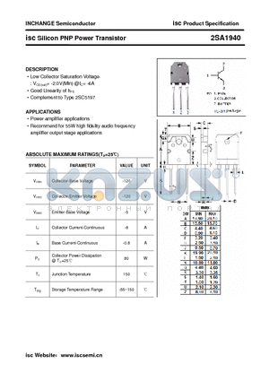 2SA1940 datasheet - isc Silicon PNP Power Transistor