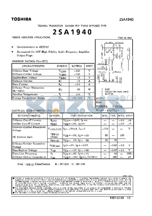 2SA1940 datasheet - TRANSISTOR (POWER AMPLIFIER APPLICATIONS)