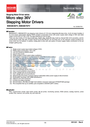 BD63843EFV datasheet - Stepping Motor Driver series Micro step 36V Stepping Motor Drivers