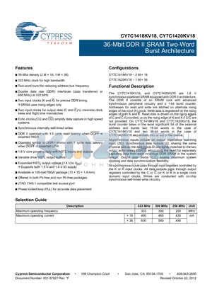 CY7C1418KV18_12 datasheet - 36-Mbit DDR II SRAM Two-Word Burst Architecture