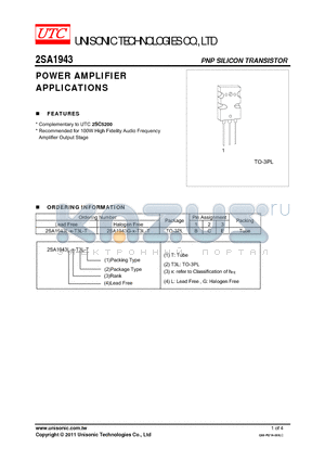 2SA1943 datasheet - POWER AMPLIFIER APPLICATIONS