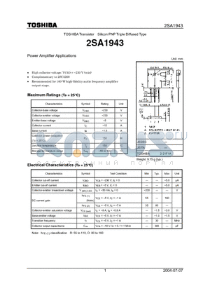 2SA1943_04 datasheet - Power Amplifier Applications