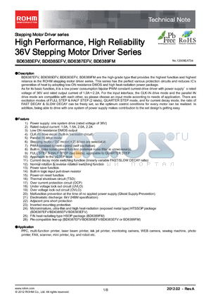 BD6387EFV datasheet - High Performance, High Reliability 36V Stepping Motor Driver Series