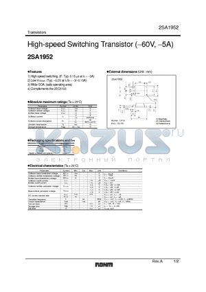 2SA1952_1 datasheet - High-speed Switching Transistor (−60V, −5A)