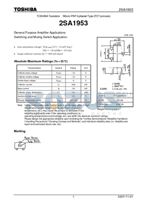 2SA1953 datasheet - General Purpose Amplifier Applications Switching and Muting Switch Application