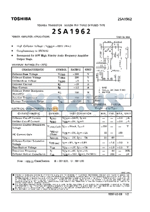 2SA1962 datasheet - TRANSISTOR (POWER AMPLIFIER APPLICATIONS)