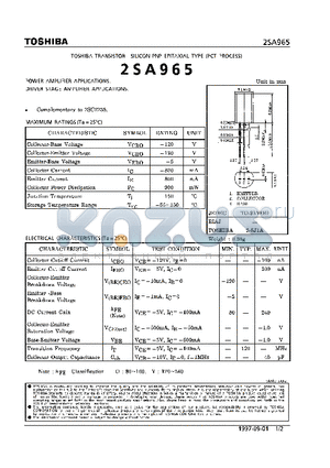 2SA1965 datasheet - TRANSISTOR (POWER, DRIVER STAGE AMPLIFIER APPLICATIONS)