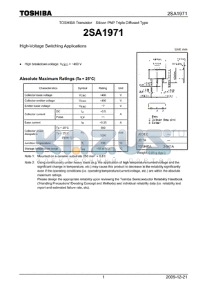 2SA1971 datasheet - High-Voltage Switching Applications