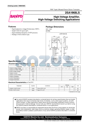 2SA1968LS datasheet - High-Voltage Amplifier, High-Voltage Switching Applications