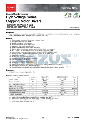 BD6422EFV datasheet - High Voltage Series Stepping Motor Drivers