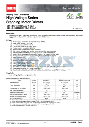 BD6423EFV datasheet - High Voltage Series Stepping Motor Drivers