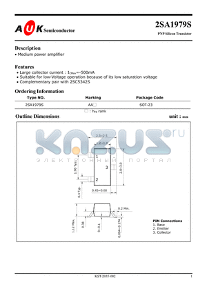 2SA1979S datasheet - PNP Silicon Transistor (Medium power amplifier)