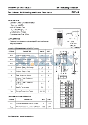 BD644 datasheet - isc Silicon PNP Darlington Power Transistor