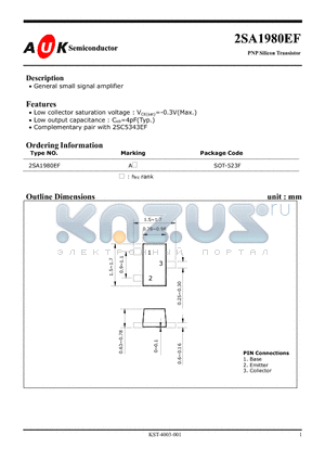 2SA1980EF datasheet - PNP Silicon Transistor (General small signal amplifier)