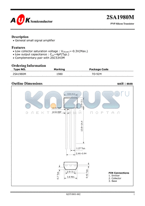 2SA1980M datasheet - PNP Silicon Transistor (General small signal amplifier)