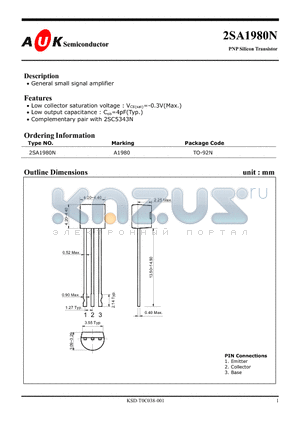 2SA1980N datasheet - PNP Silicon Transistor