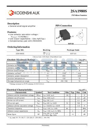 2SA1980S datasheet - General small signal amplifier