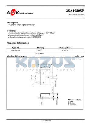 2SA1980SF datasheet - PNP Silicon Transistor (General small signal amplifier)