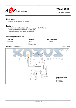 2SA1980U datasheet - PNP Silicon Transistor (General small signal amplifier)