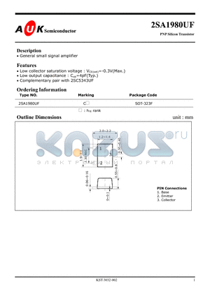 2SA1980UF datasheet - PNP Silicon Transistor (General small signal amplifier)