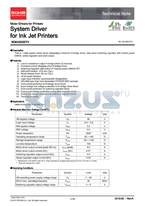 BD64550EFV datasheet - System Driver for Ink Jet Printers