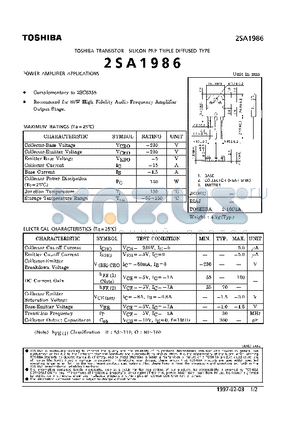 2SA1986 datasheet - TRANSISTOR (POWER AMPLIFIER APPLICATIONS)