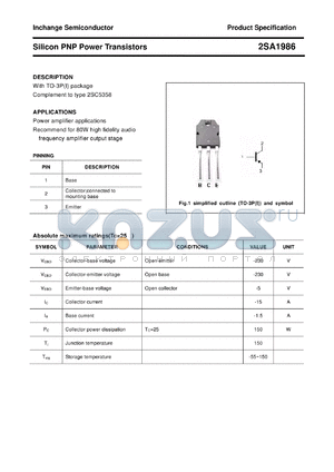 2SA1986 datasheet - Silicon PNP Power Transistors